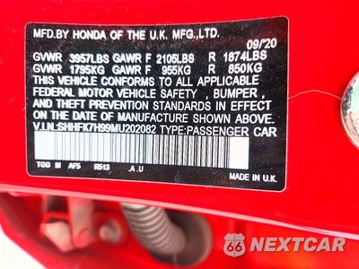 Zdjęcie 12 z 12 samochodu: 2021 HONDA CIVIC SPORT TOURING VIN:SHHFK7H99MU202082 - miniatura