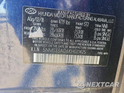 Zdjęcie 13 z 13 samochodu: 2019 HYUNDAI SANTA FE SEL PLUS 2.4L VIN:5NMS33AD6KH021425 - miniatura
