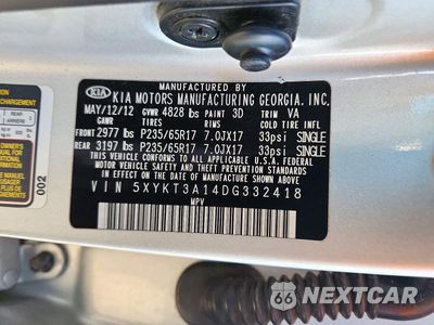 Zdjęcie 13 z 13 samochodu: 2013 KIA SORENTO LX VIN:5XYKT3A14DG332418 - miniatura