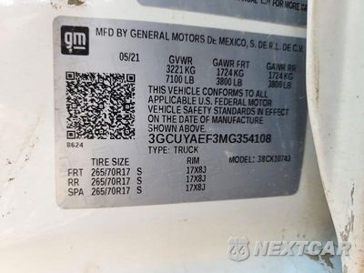 Zdjęcie 12 z 12 samochodu: 2021 CHEVROLET SILVERADO K1500 VIN:3GCUYAEF3MG354108 - miniatura