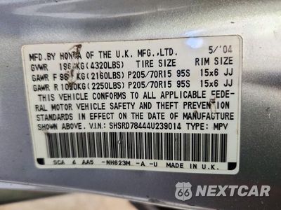 Zdjęcie 13 z 13 samochodu: 2004 HONDA CR-V LX VIN:SHSRD78444U239014 - miniatura