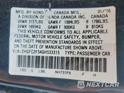 Zdjęcie 12 z 12 samochodu: 2016 HONDA CIVIC LX VIN:2HGFC2F54GH533315 - miniatura