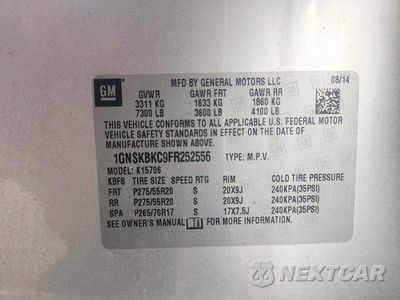 Zdjęcie 13 z 13 samochodu: 2015 CHEVROLET TAHOE K1500 LT VIN:1GNSKBKC9FR252556 - miniatura