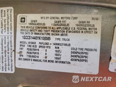 Zdjęcie 12 z 12 samochodu: 2000 CHEVROLET S TRUCK S10 VIN:1GCCS1448YK108585 - miniatura