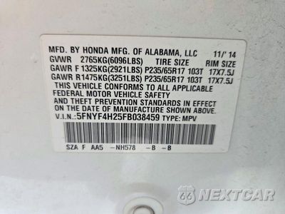 Zdjęcie 13 z 13 samochodu: 2015 HONDA PILOT LX VIN:5FNYF4H25FB038459 - miniatura