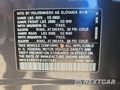 Zdjęcie 13 z 13 samochodu: 2016 VOLKSWAGEN TOUAREG SPORT VIN:WVGEF9BP2GD011261 - miniatura