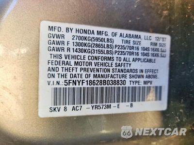 Zdjęcie 13 z 13 samochodu: 2008 HONDA PILOT EXL VIN:5FNYF18628B038830 - miniatura