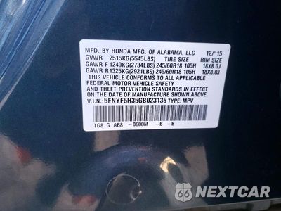 Zdjęcie 14 z 14 samochodu: 2016 HONDA PILOT EX VIN:5FNYF5H35GB023136 - miniatura