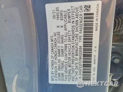 Zdjęcie 12 z 12 samochodu: 2022 HONDA CIVIC SPORT VIN:2HGFE2F51NH529584 - miniatura