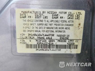 Zdjęcie 12 z 12 samochodu: 2007 NISSAN SENTRA 2.0 VIN:3N1AB61E67L663732 - miniatura