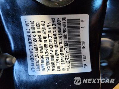Zdjęcie 12 z 12 samochodu: 2017 HONDA CIVIC EX VIN:19XFC2F75HE049988 - miniatura