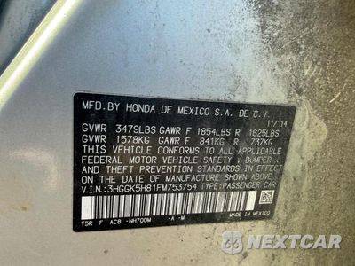 Zdjęcie 10 z 10 samochodu: 2015 HONDA FIT EX VIN:3HGGK5H81FM753754 - miniatura
