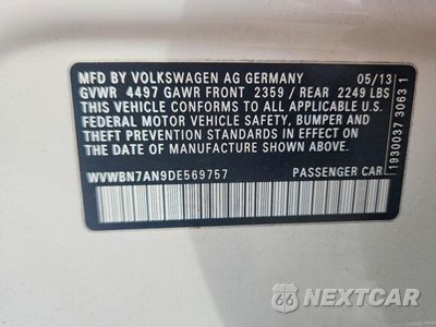 Zdjęcie 12 z 12 samochodu: 2013 VOLKSWAGEN CC SPORT VIN:WVWBN7AN9DE569757 - miniatura