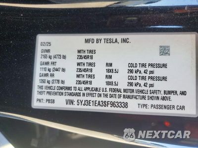 Zdjęcie 12 z 12 samochodu: 2025 TESLA MODEL 3 VIN:5YJ3E1EA3SF963338 - miniatura