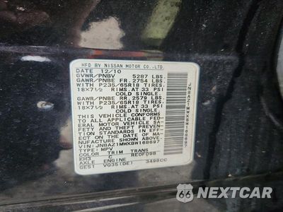 Zdjęcie 13 z 13 samochodu: 2011 NISSAN MURANO S VIN:JN8AZ1MWXBW168697 - miniatura