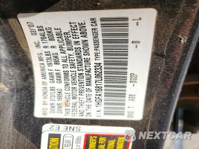 Zdjęcie 12 z 12 samochodu: 2007 HONDA CIVIC EX VIN:1HGFA16817L062334 - miniatura