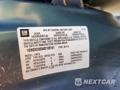 Zdjęcie 13 z 13 samochodu: 2004 CHEVROLET VENTURE VIN:1GNDX03E94D108191 - miniatura