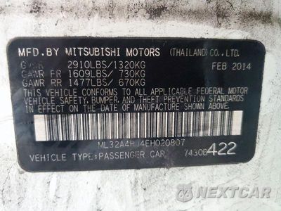 Zdjęcie 12 z 12 samochodu: 2014 MITSUBISHI MIRAGE ES VIN:ML32A4HJ4EH020807 - miniatura