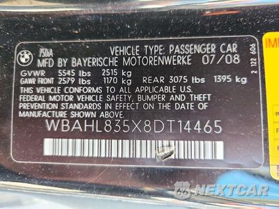 Zdjęcie 12 z 12 samochodu: 2008 BMW 750 I VIN:WBAHL835X8DT14465 - miniatura