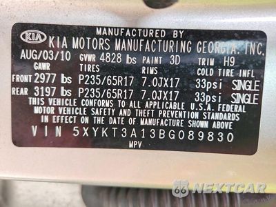 Zdjęcie 13 z 13 samochodu: 2011 KIA SORENTO LX VIN:5XYKT3A13BG089830 - miniatura
