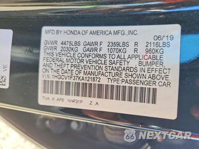 Zdjęcie 12 z 12 samochodu: 2019 HONDA ACCORD SPORT VIN:1HGCV1F37KA121872 - miniatura