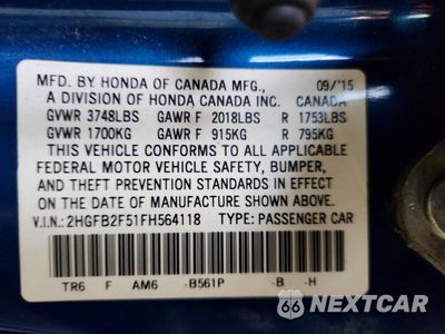 Zdjęcie 12 z 12 samochodu: 2015 HONDA CIVIC LX VIN:2HGFB2F51FH564118 - miniatura