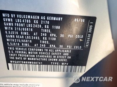 Zdjęcie 13 z 13 samochodu: 2009 VOLKSWAGEN TIGUAN S VIN:WVGAV75N89W500741 - miniatura