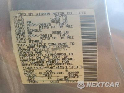 Zdjęcie 13 z 13 samochodu: 2004 NISSAN FRONTIER XE-V6 VIN:1N6ED26Y54C451333 - miniatura