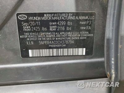 Zdjęcie 12 z 12 samochodu: 2012 HYUNDAI SONATA GLS VIN:5NPEB4AC0CH378794 - miniatura