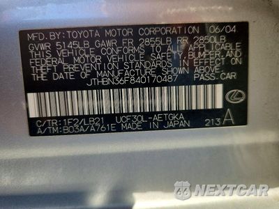 Zdjęcie 12 z 12 samochodu: 2004 LEXUS LS 430 VIN:JTHBN36F840170487 - miniatura