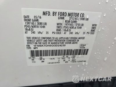 Zdjęcie 13 z 13 samochodu: 2016 FORD EXPLORER XLT VIN:1FM5K7DH5GGD24230 - miniatura