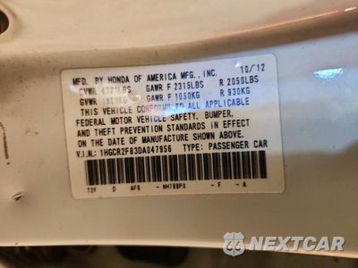 Zdjęcie 12 z 12 samochodu: 2013 HONDA ACCORD EXL VIN:1HGCR2F83DA047956 - miniatura