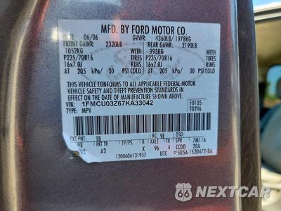 Zdjęcie 13 z 13 samochodu: 2007 FORD ESCAPE XLT VIN:1FMCU03Z67KA33042 - miniatura