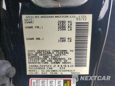 Zdjęcie 12 z 12 samochodu: 2012 NISSAN ALTIMA SR VIN:1N4BL2EP5CC231910 - miniatura