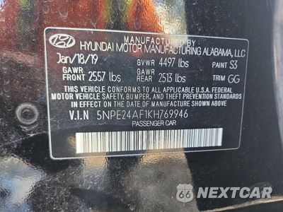 Zdjęcie 12 z 12 samochodu: 2019 HYUNDAI SONATA SE VIN:5NPE24AF1KH769946 - miniatura