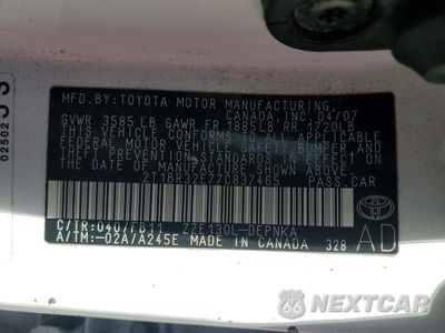 Zdjęcie 12 z 12 samochodu: 2007 TOYOTA COROLLA LE VIN:2T1BR32E77C837465 - miniatura