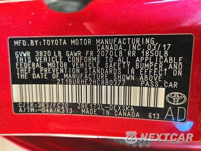 Zdjęcie 12 z 12 samochodu: 2017 TOYOTA COROLLA SE VIN:2T1BURHE2HC880377 - miniatura