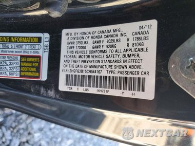 Zdjęcie 13 z 13 samochodu: 2012 HONDA CIVIC EXL VIN:2HGFG3B15CH544167 - miniatura