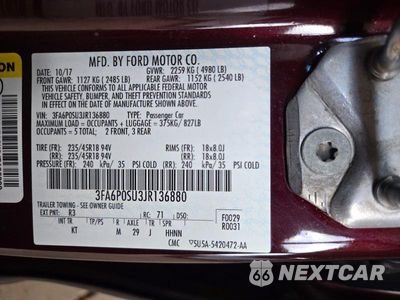 Zdjęcie 12 z 12 samochodu: 2018 FORD FUSION TITANIUM VIN:3FA6P0SU3JR136880 - miniatura
