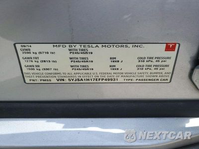 Zdjęcie 12 z 12 samochodu: 2014 TESLA MODEL S VIN:5YJSA1H17EFP49931 - miniatura