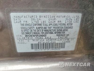 Zdjęcie 12 z 12 samochodu: 2015 NISSAN VERSA 1.6 S PLUS VIN:3N1CN7AP3FL840422 - miniatura