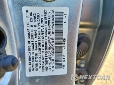 Zdjęcie 13 z 13 samochodu: 2021 HONDA CIVIC EX VIN:19XFC1F32ME201419 - miniatura