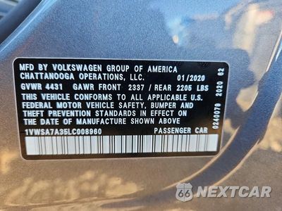Zdjęcie 12 z 12 samochodu: 2020 VOLKSWAGEN PASSAT SE VIN:1VWSA7A35LC008960 - miniatura