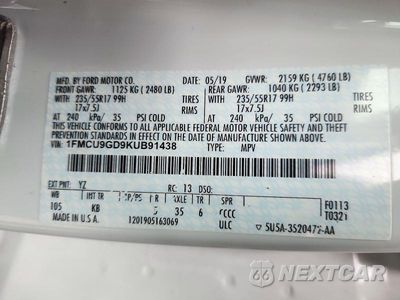 Zdjęcie 13 z 13 samochodu: 2019 FORD ESCAPE SE VIN:1FMCU9GD9KUB91438 - miniatura