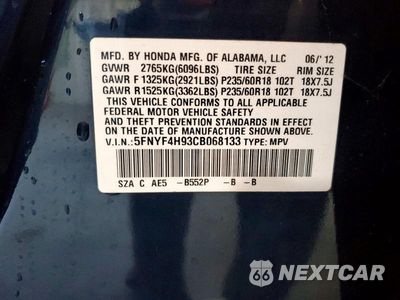 Zdjęcie 14 z 14 samochodu: 2012 HONDA PILOT TOURING VIN:5FNYF4H93CB068133 - miniatura