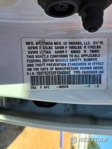 Zdjęcie 13 z 13 samochodu: 2015 HONDA CIVIC LX VIN:19XFB2E5XFE040042 - miniatura
