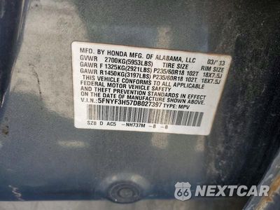 Zdjęcie 13 z 13 samochodu: 2013 HONDA PILOT EXL VIN:5FNYF3H57DB027397 - miniatura