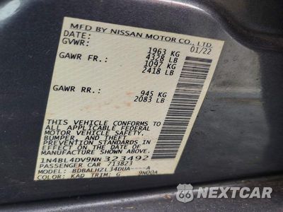 Zdjęcie 12 z 12 samochodu: 2022 NISSAN ALTIMA SV VIN:1N4BL4DV9NN323492 - miniatura