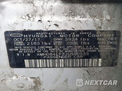 Zdjęcie 12 z 12 samochodu: 2018 HYUNDAI ELANTRA VALUE EDITION VIN:KMHD84LF7JU580533 - miniatura