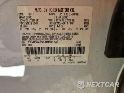 Zdjęcie 12 z 12 samochodu: 2018 FORD EDGE SEL VIN:2FMPK4J99JBB03846 - miniatura